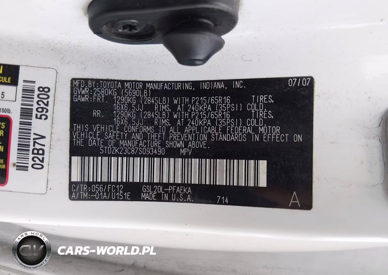 2007 Toyota Sienna Le VIN:5TDZK23C87S093490 - 9