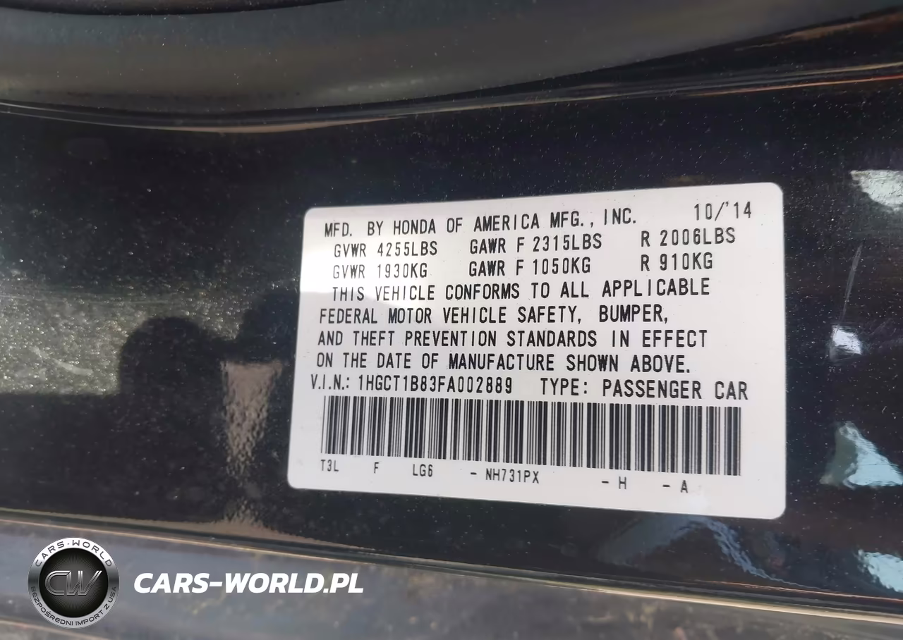 2015 Honda Accord Ex-L VIN:1HGCT1B83FA002889 - 9