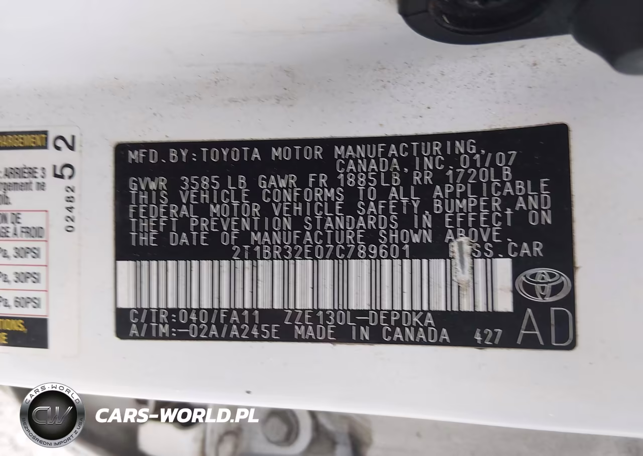 2007 Toyota Corolla Ce VIN:2T1BR32E07C789601 - 9