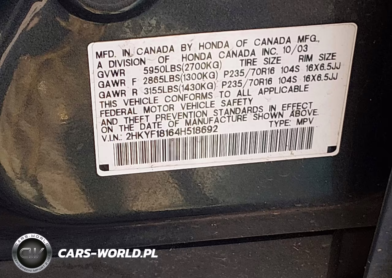 2004 Honda Pilot Lx VIN:2HKYF18164H518692 - 9