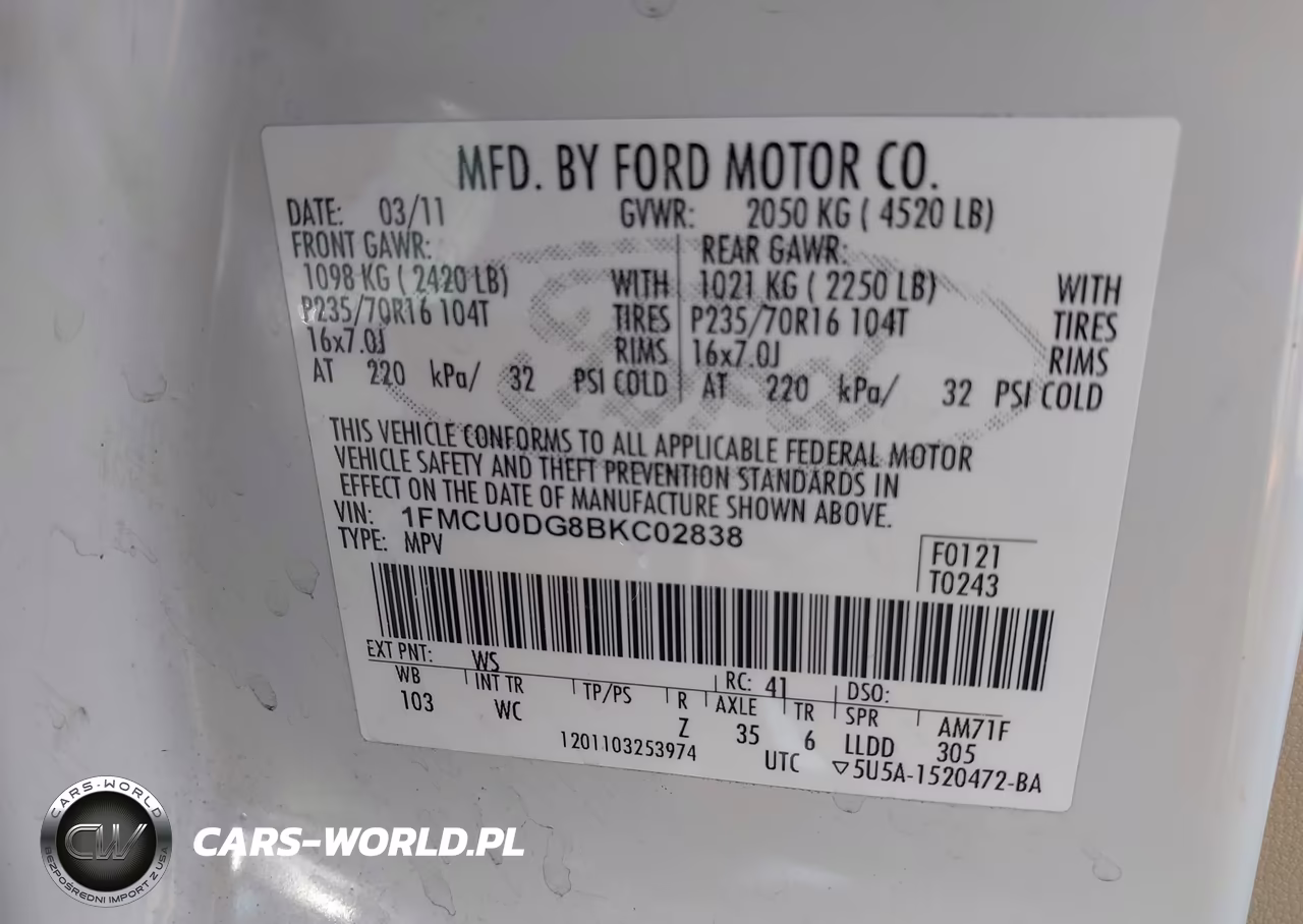 2011 Ford Escape Xlt VIN:1FMCU0DG8BKC02838 - 9