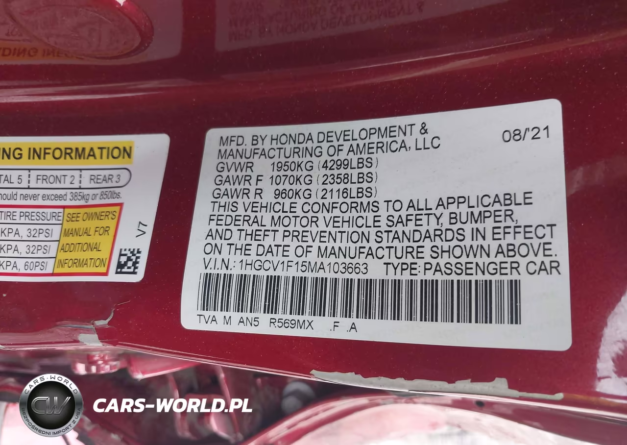 2021 Honda Accord Lx VIN:1HGCV1F15MA103663 - 9