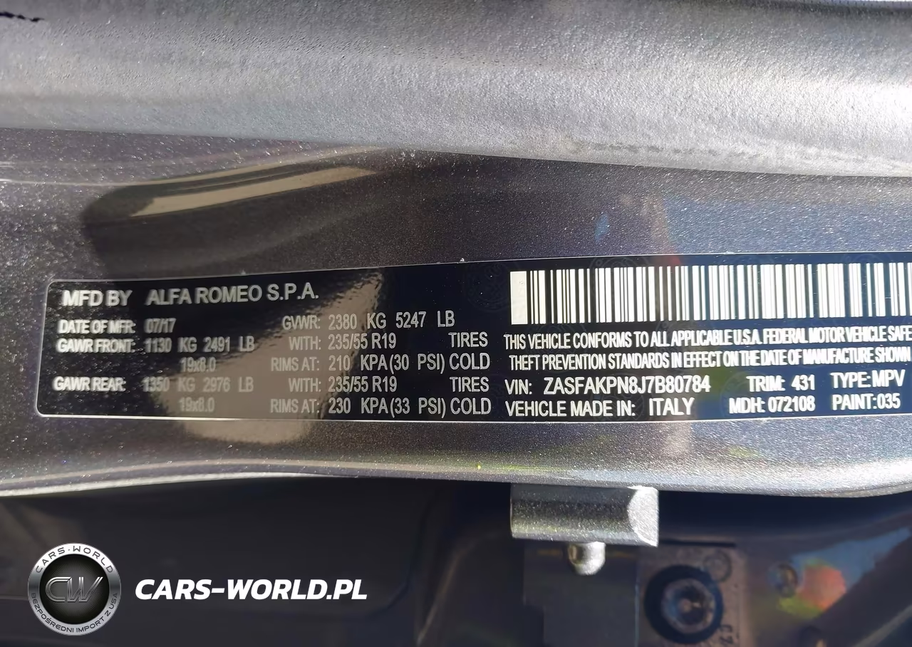 2018 Alfa Romeo Stelvio Sport Awd VIN:ZASFAKPN8J7B80784 - 9