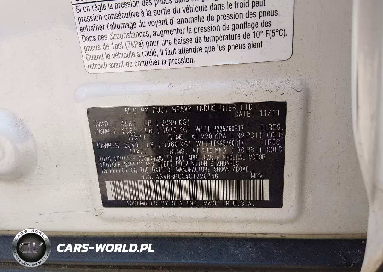 2012 Subaru Outback 2.5I Premium VIN:4S4BRBCC4C1226746 - 9