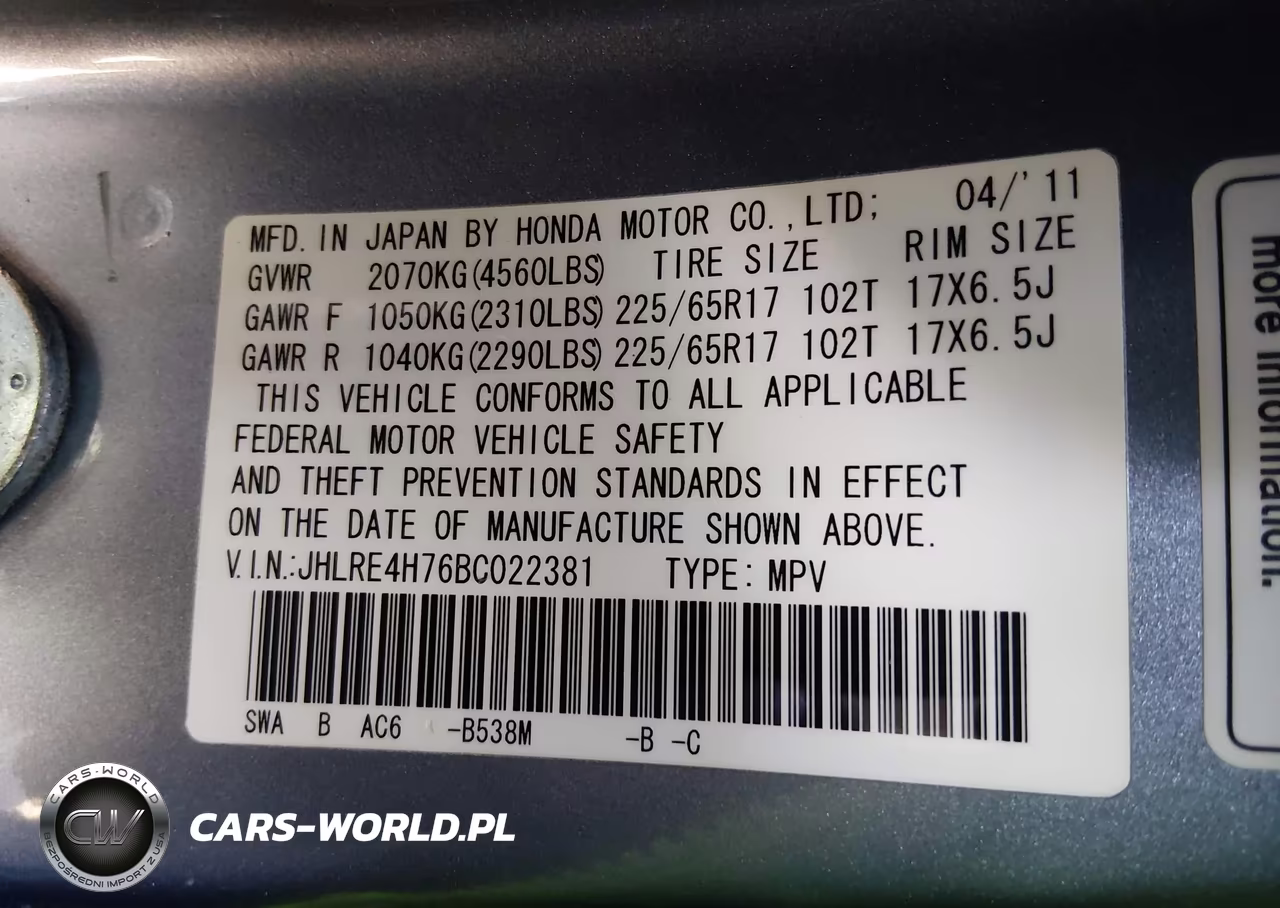 2011 Honda Cr-V Ex-L VIN:JHLRE4H76BC022381 - 9