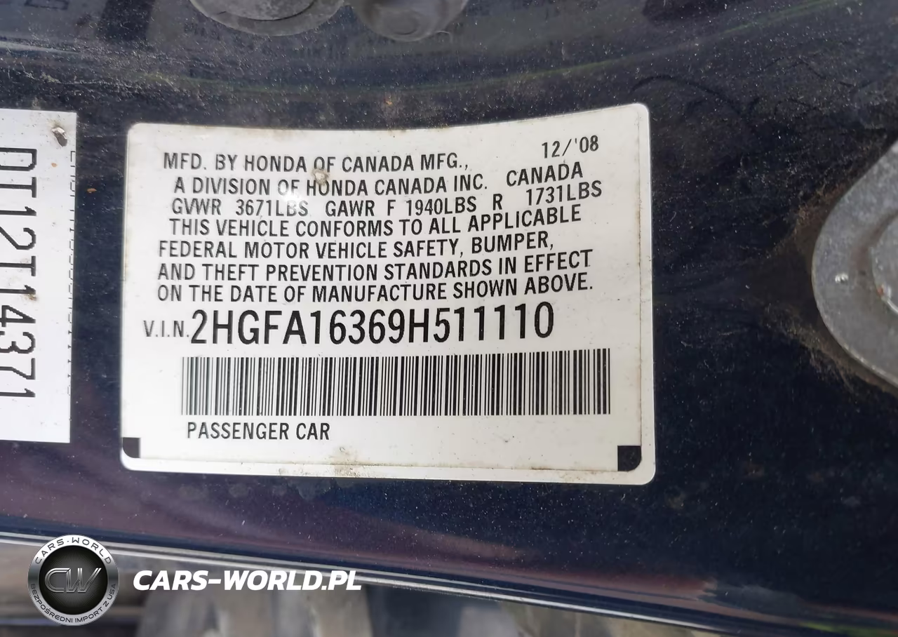 2009 Honda Civic Vp VIN:2HGFA16369H511110 - 9