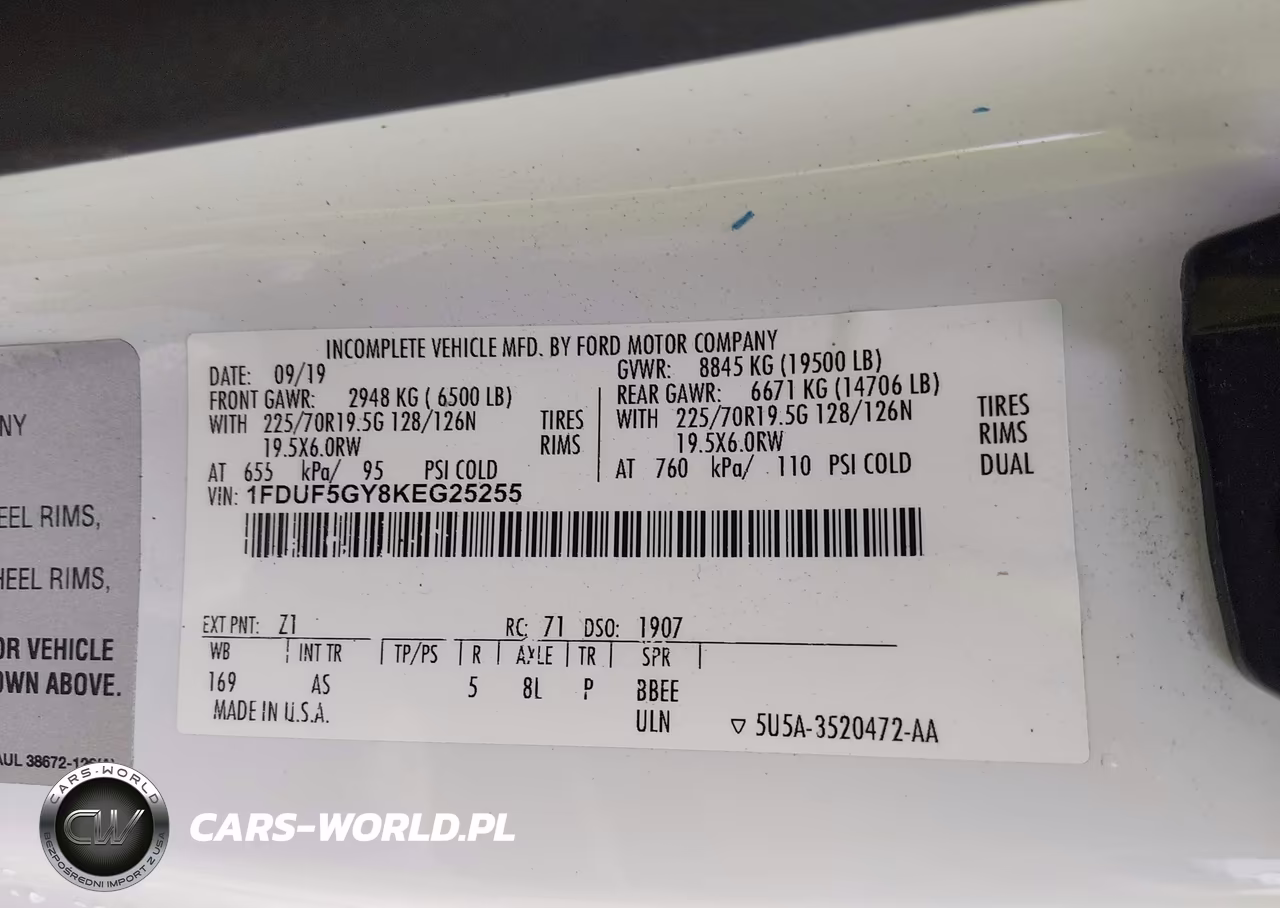 2019 Ford F-550 Chassis Xl VIN:1FDUF5GY8KEG25255 - 8