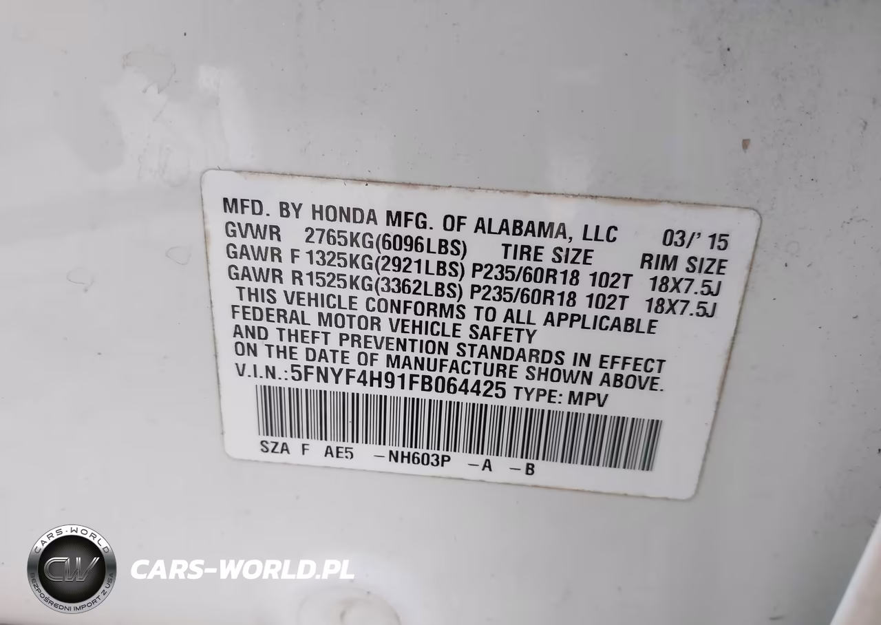 2015 Honda Pilot Touring VIN:5FNYF4H91FB064425 - 9