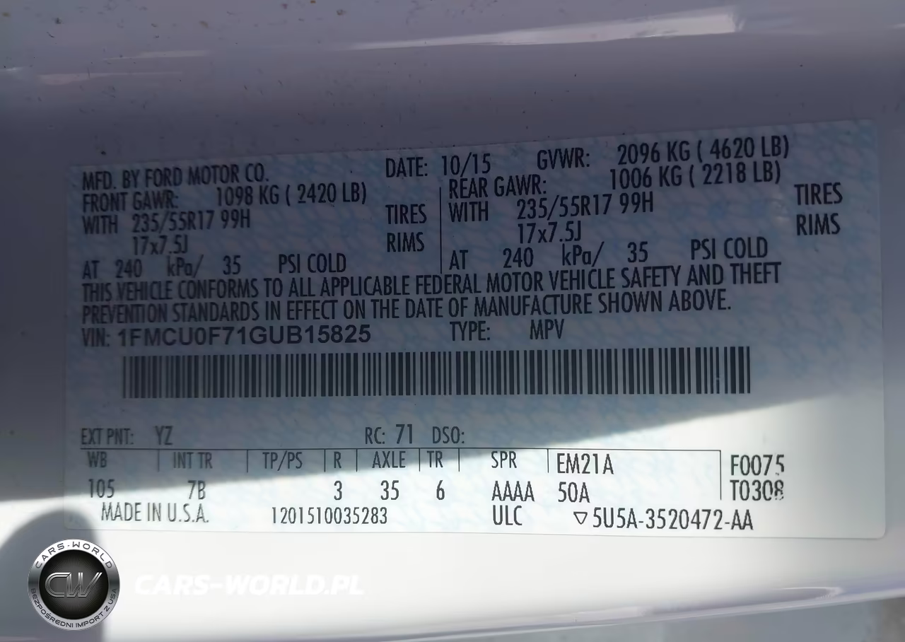 2016 Ford Escape S VIN:1FMCU0F71GUB15825 - 9
