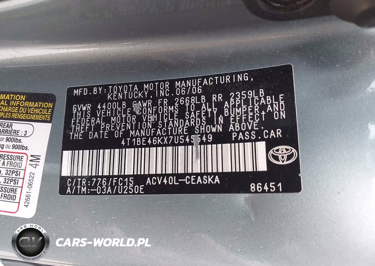2007 Toyota Camry Se VIN:4T1BE46KX7U545549 - 9