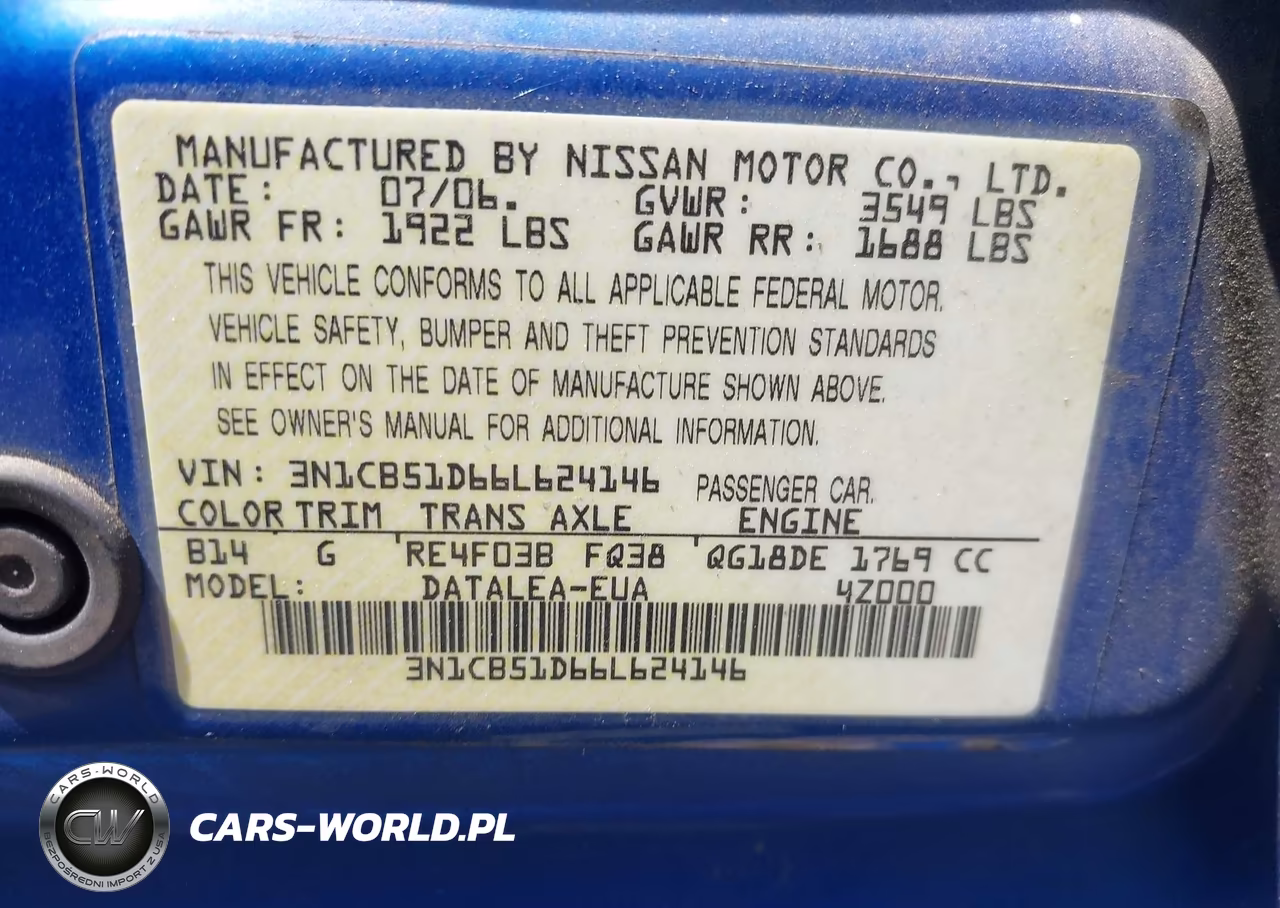 2006 Nissan Sentra 1.8S VIN:3N1CB51D66L624146 - 9