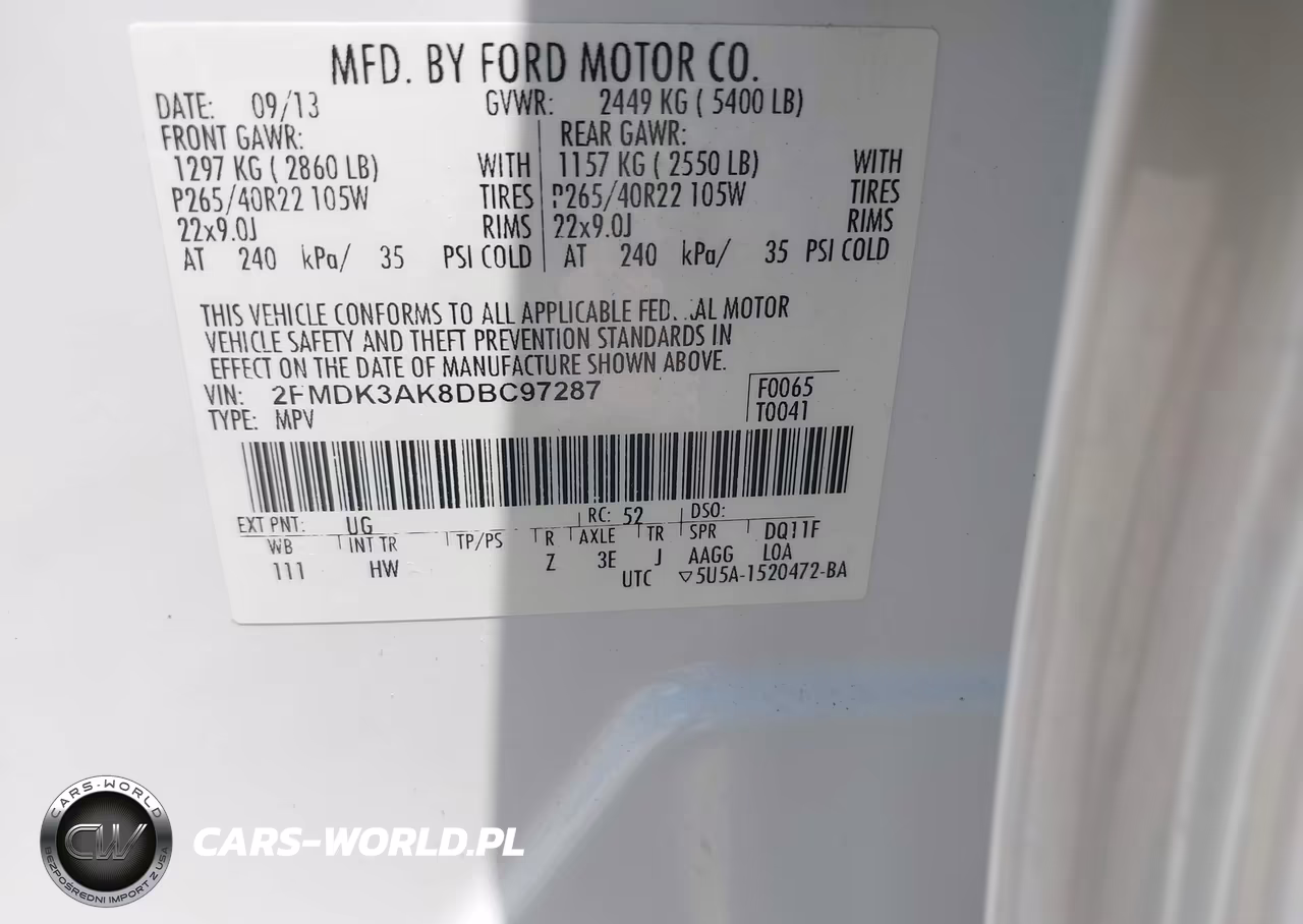 2013 Ford Edge Sport VIN:2FMDK3AK8DBC97287 - 9
