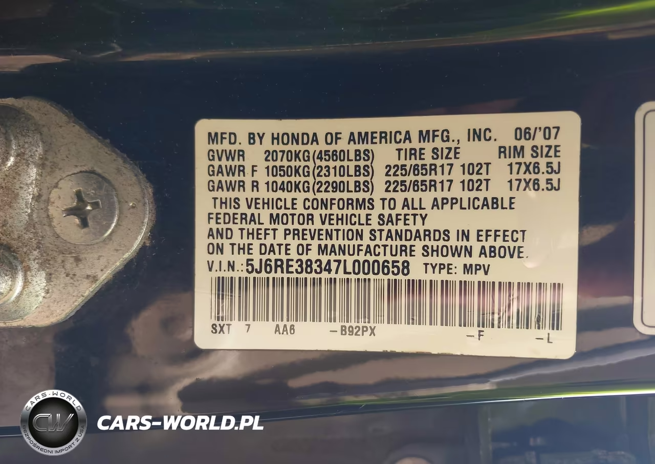 2007 Honda Cr-V Lx VIN:5J6RE38347L000658 - 9