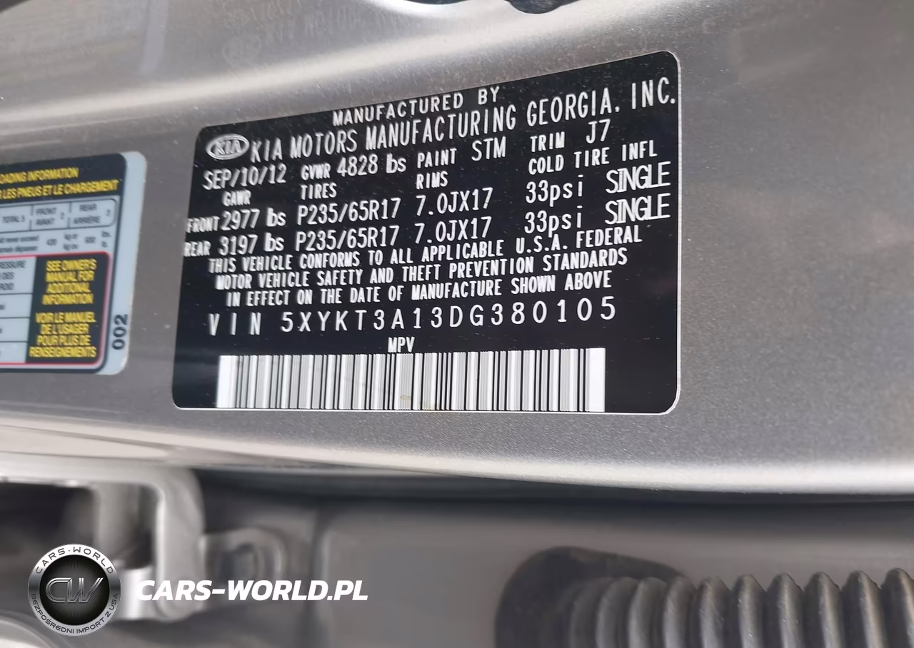 2013 Kia Sorento Lx VIN:5XYKT3A13DG380105 - 9