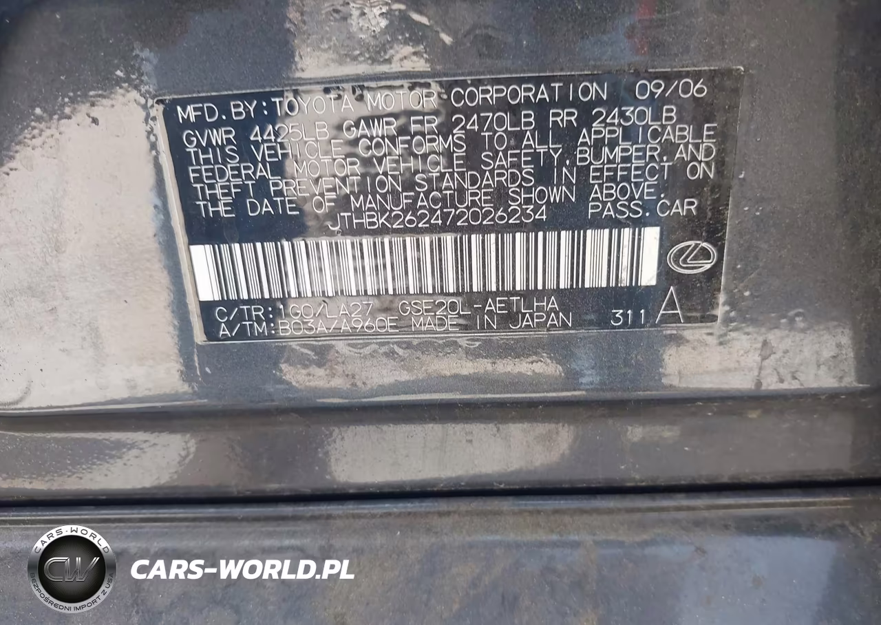 2007 Lexus Is 250 VIN:JTHBK262472026234 - 9