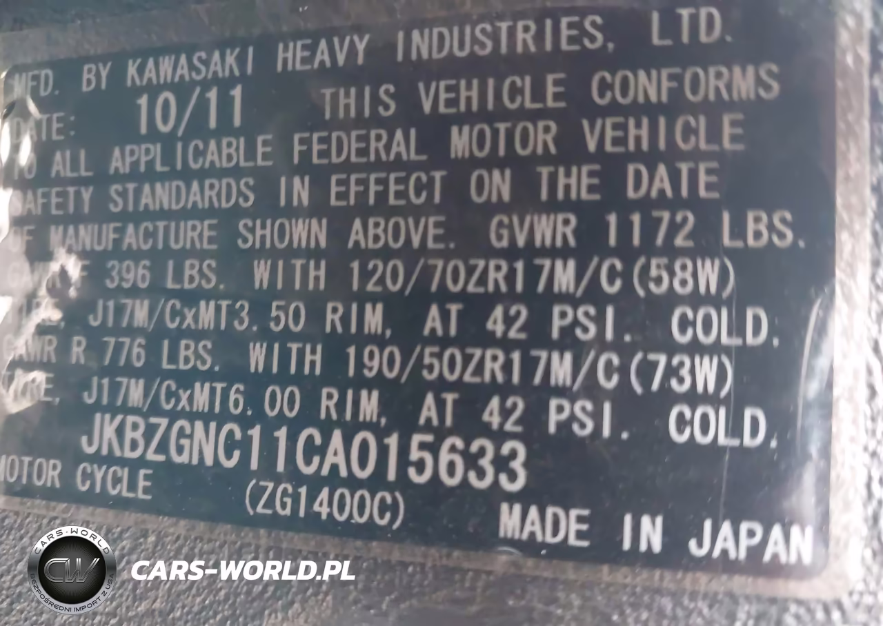 2012 Kawasaki Zg1400 C VIN:JKBZGNC11CA015633 - 10