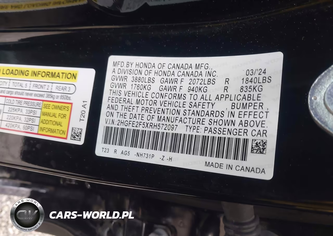 2024 Honda Civic Sport VIN:2HGFE2F5XRH572097 - 9