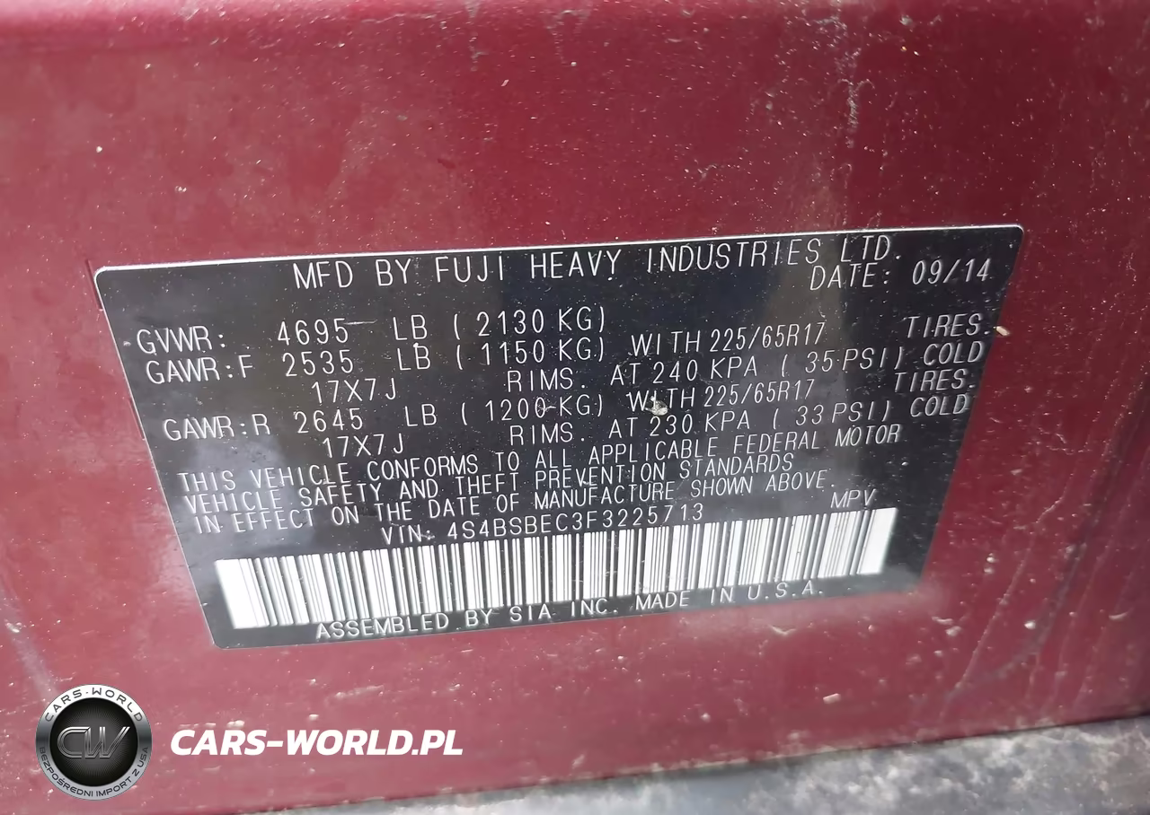 2015 Subaru Outback 2.5I Premium VIN:4S4BSBEC3F3225713 - 9