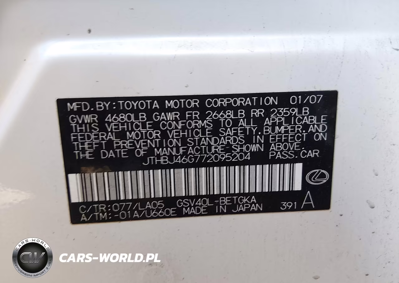 2007 Lexus Es 350 VIN:JTHBJ46G772095204 - 9