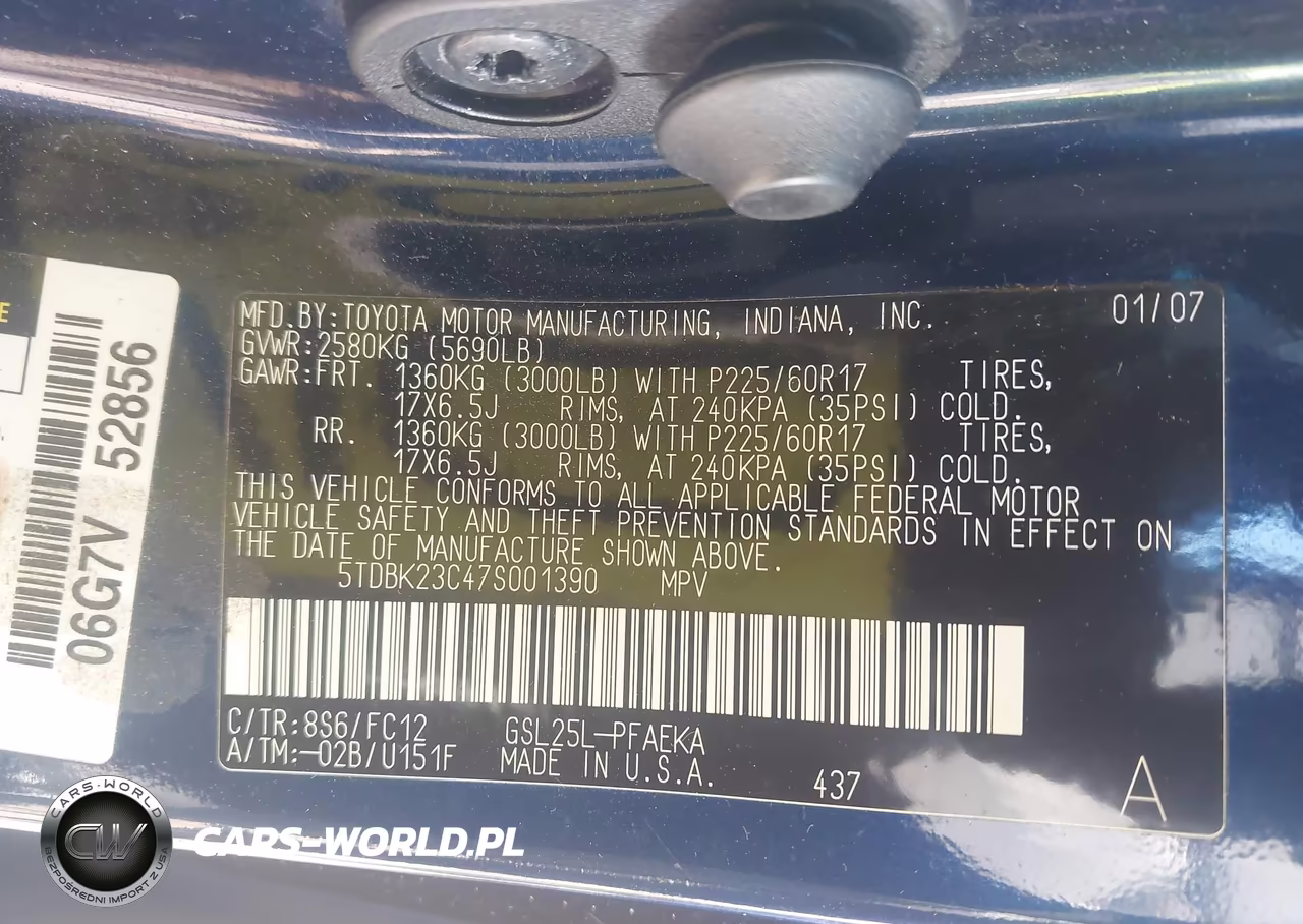2007 Toyota Sienna Le VIN:5TDBK23C47S001390 - 9