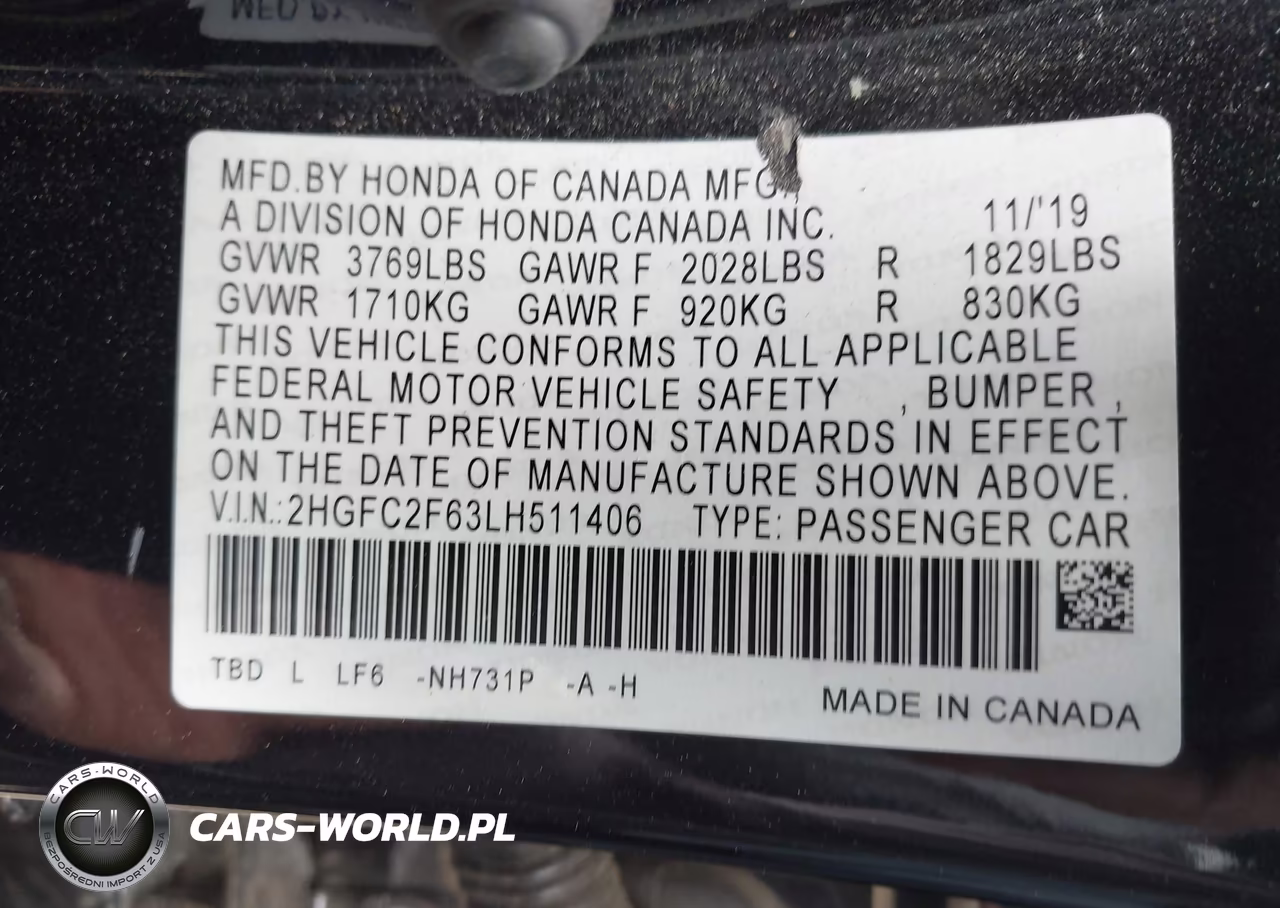 2020 Honda Civic Lx VIN:2HGFC2F63LH511406 - 9