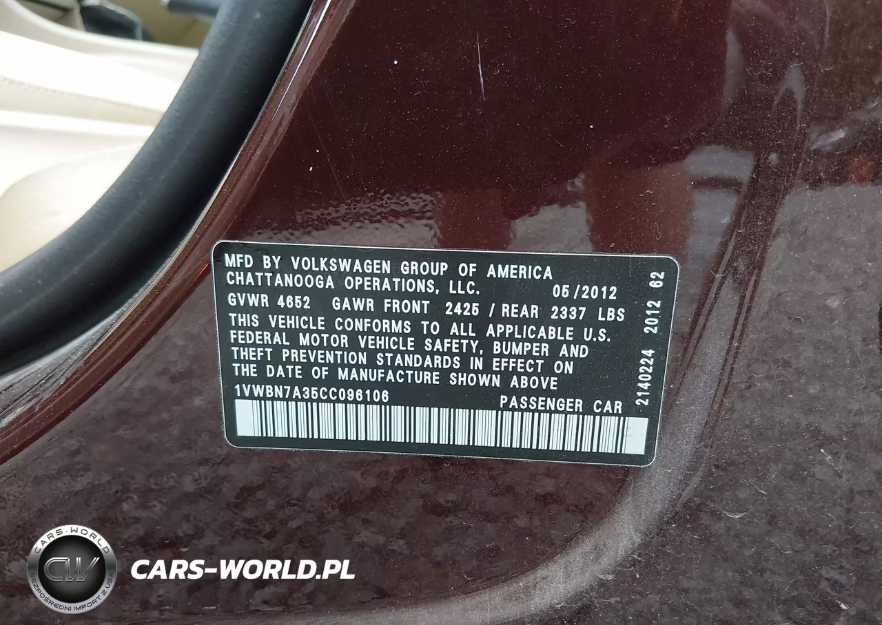 2012 Volkswagen Passat 2.0L Tdi Se VIN:1VWBN7A35CC096106 - 9