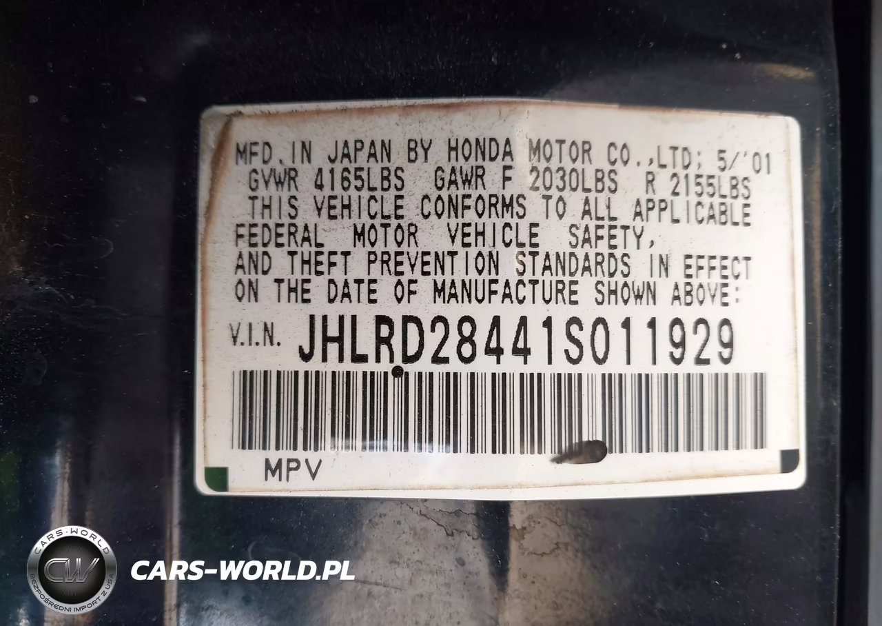2001 Honda Cr-V Lx VIN:JHLRD28441S011929 - 9