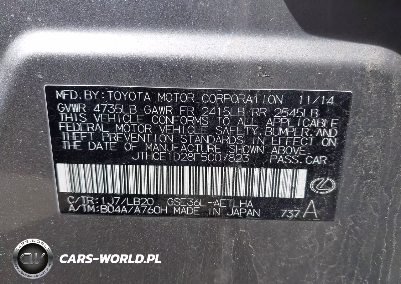 2015 Lexus Is 350 VIN:JTHCE1D28F5007823 - 9