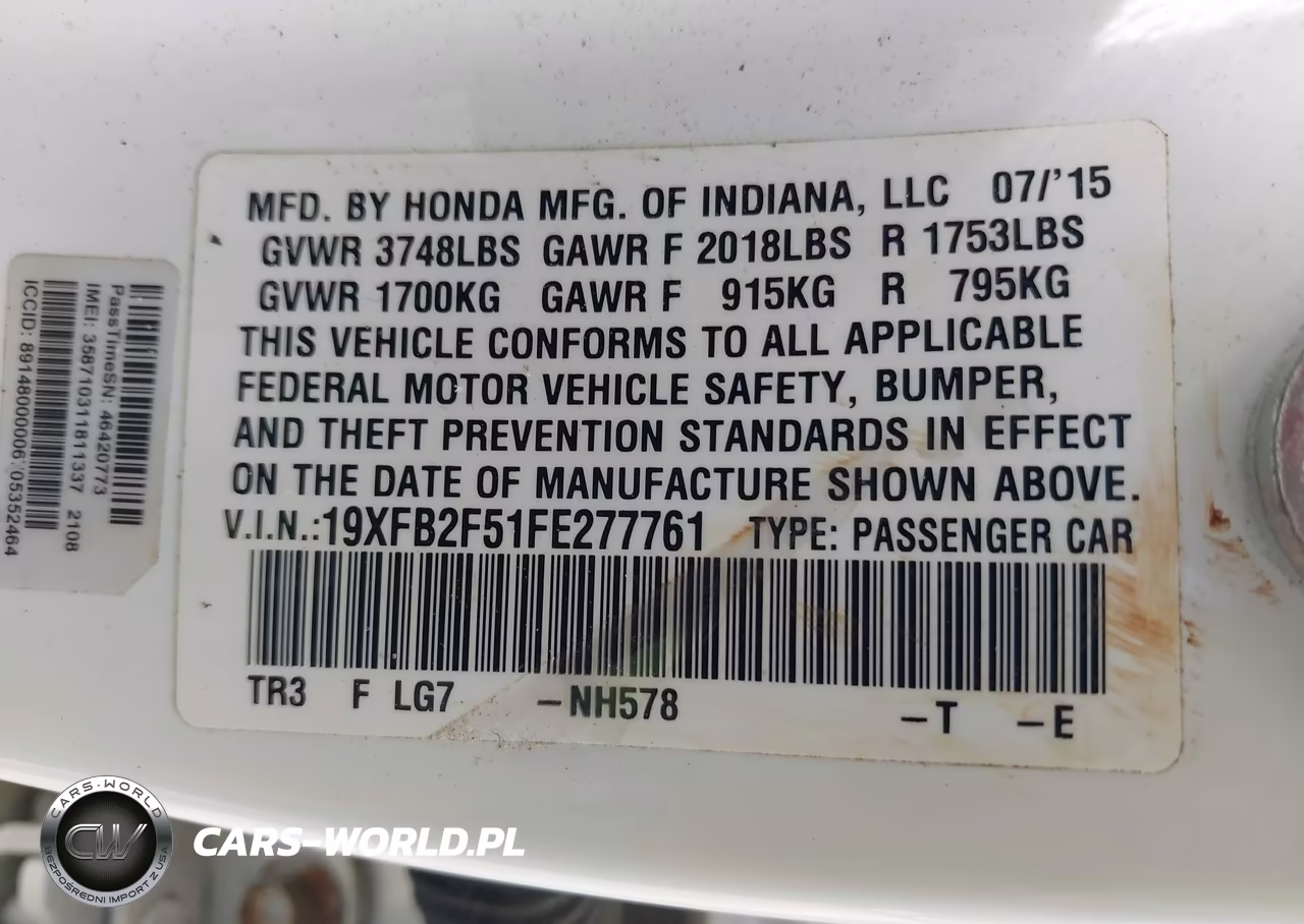 2015 Honda Civic Lx VIN:19XFB2F51FE277761 - 9