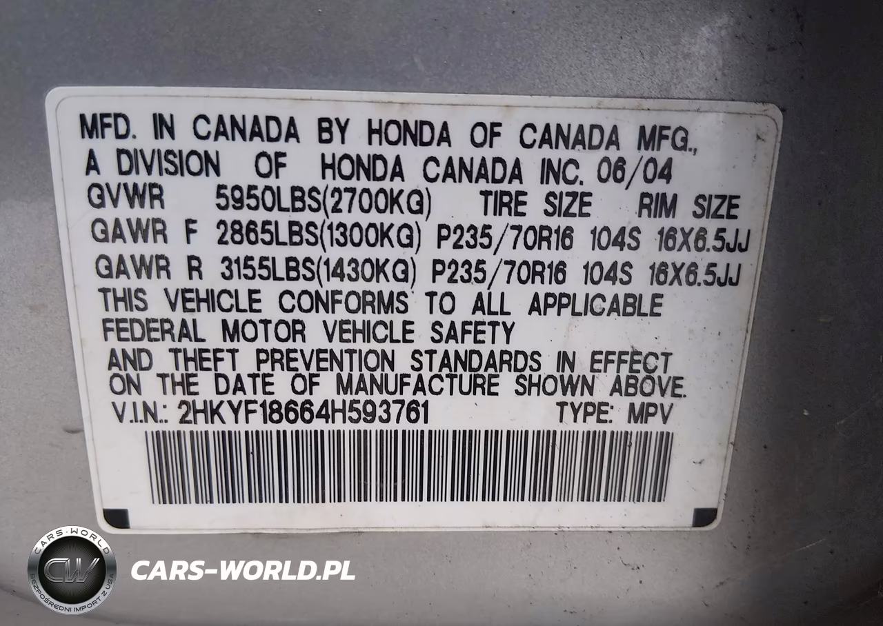 2004 Honda Pilot Ex-L VIN:2HKYF18664H593761 - 9