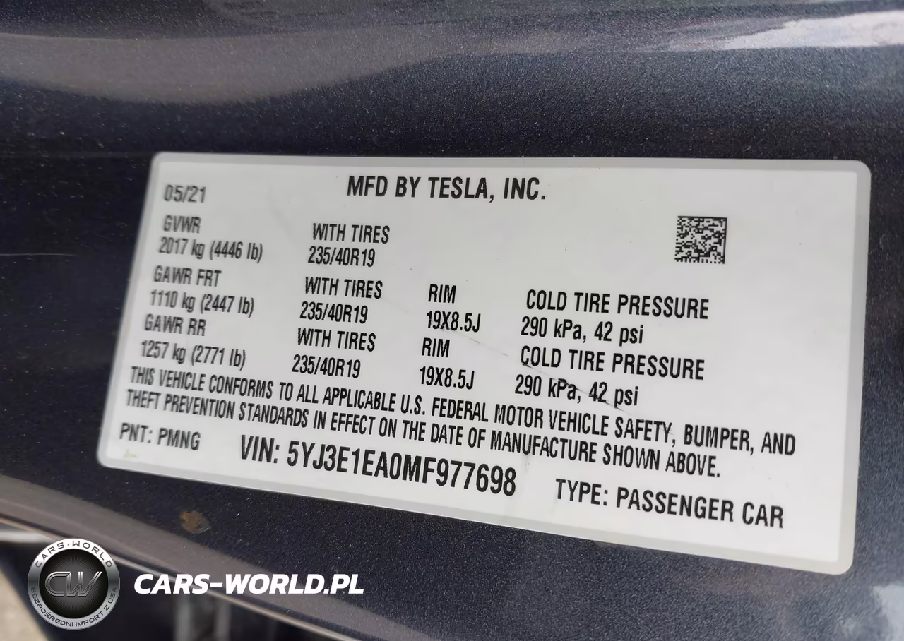 2021 Tesla Model 3 Standard Range Plus Rear-Wheel Drive VIN:5YJ3E1EA0MF977698 - 9