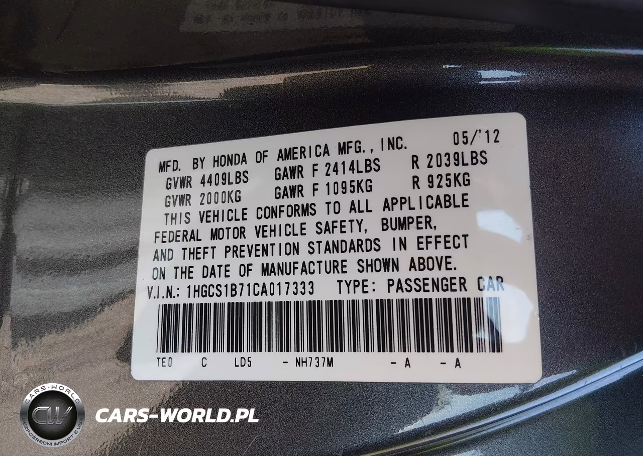 2012 Honda Accord 2.4 Ex VIN:1HGCS1B71CA017333 - 9