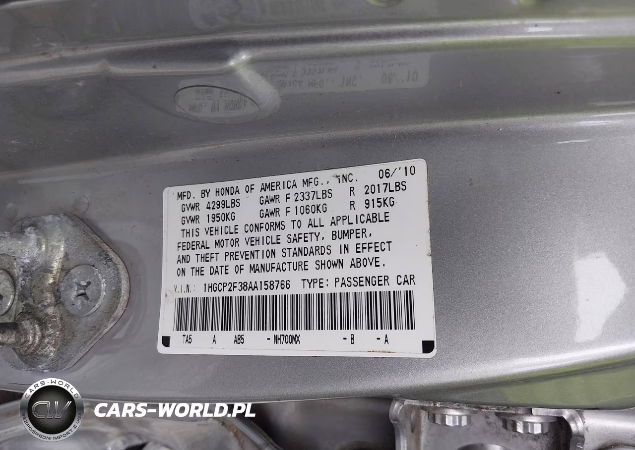2010 Honda Accord 2.4 Lx VIN:1HGCP2F38AA158766 - 9