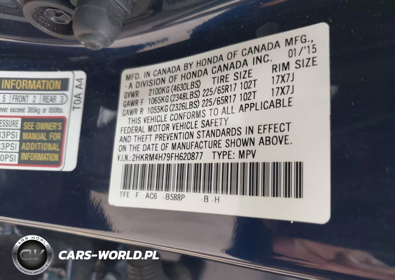 2015 Honda Cr-V Ex-L VIN:2HKRM4H79FH620877 - 9