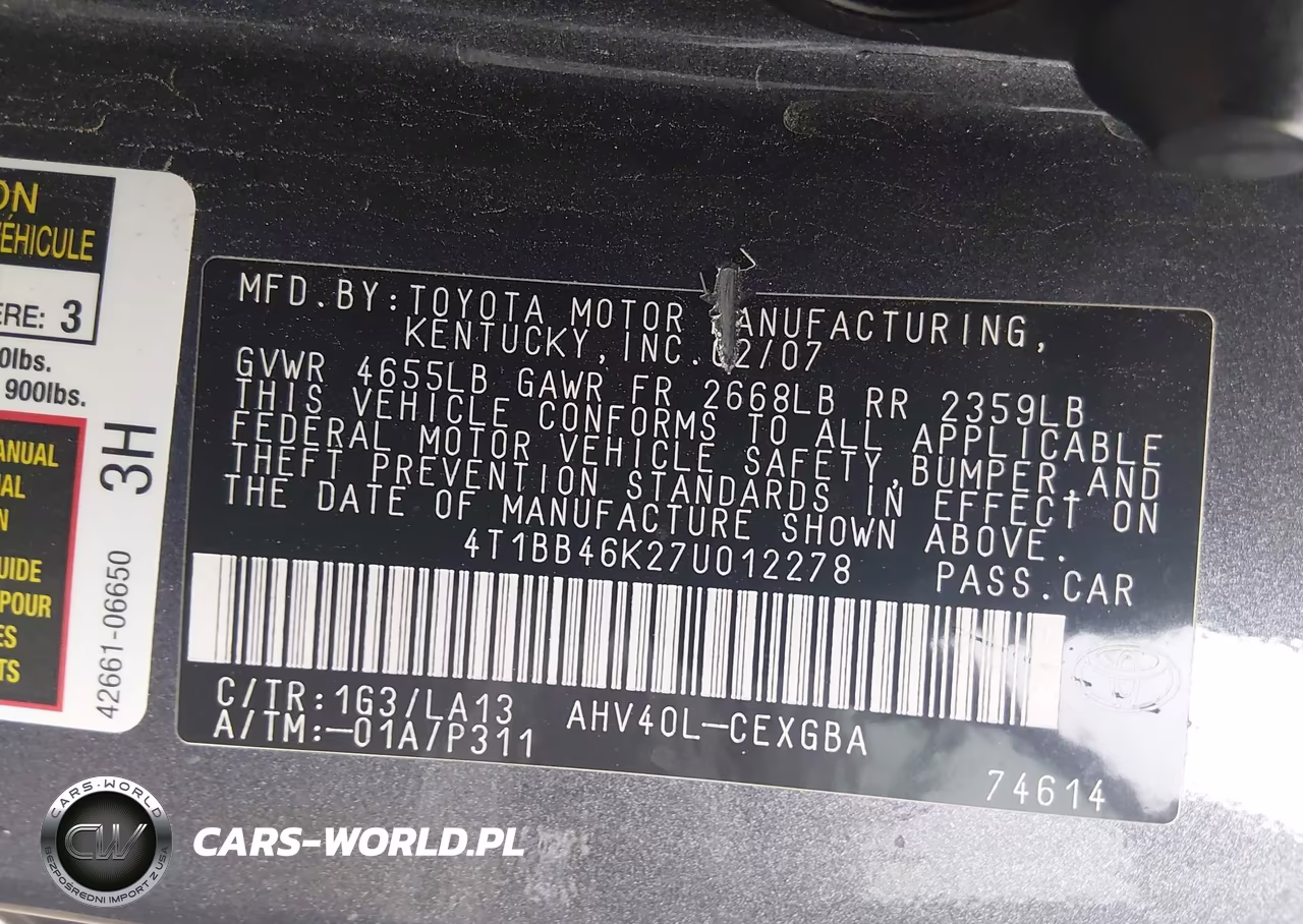 2007 Toyota Camry Hybrid VIN:4T1BB46K27U012278 - 9