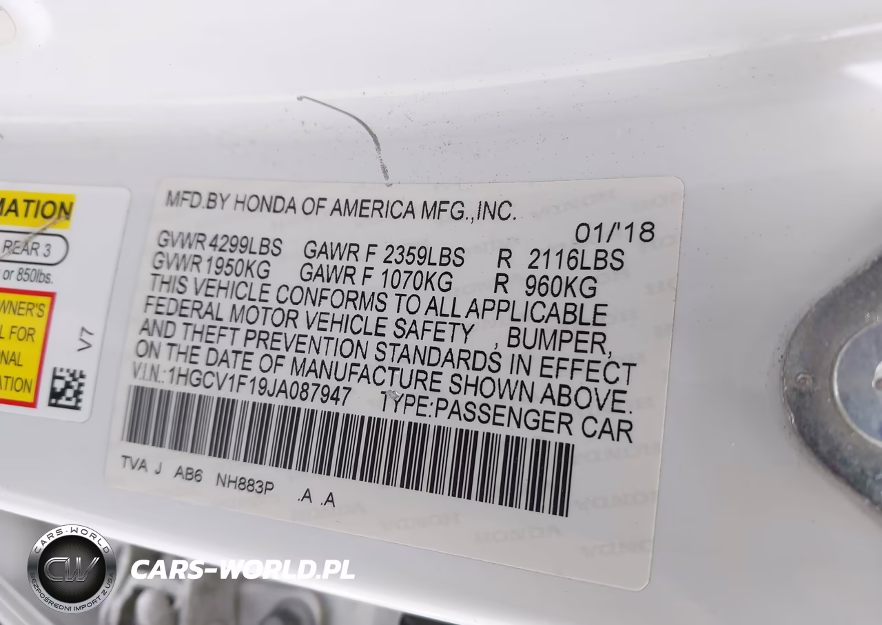 2018 Honda Accord Lx VIN:1HGCV1F19JA087947 - 9