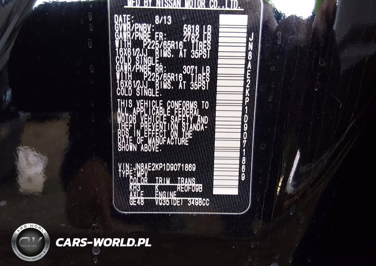 2013 Nissan Quest S VIN:JN8AE2KP1D9071869 - 9
