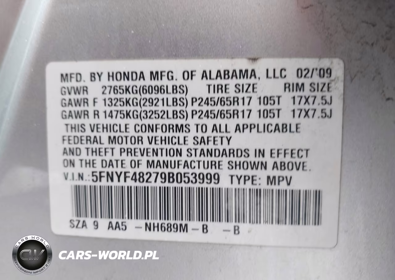2009 Honda Pilot Lx VIN:5FNYF48279B053999 - 9