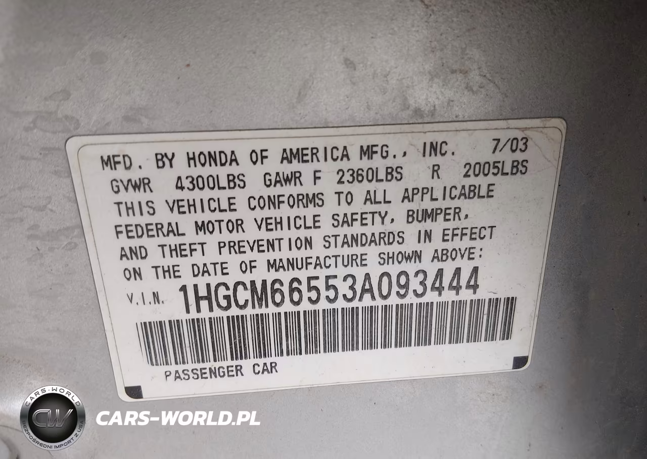 2003 Honda Accord 3.0 Ex VIN:1HGCM66553A093444 - 9