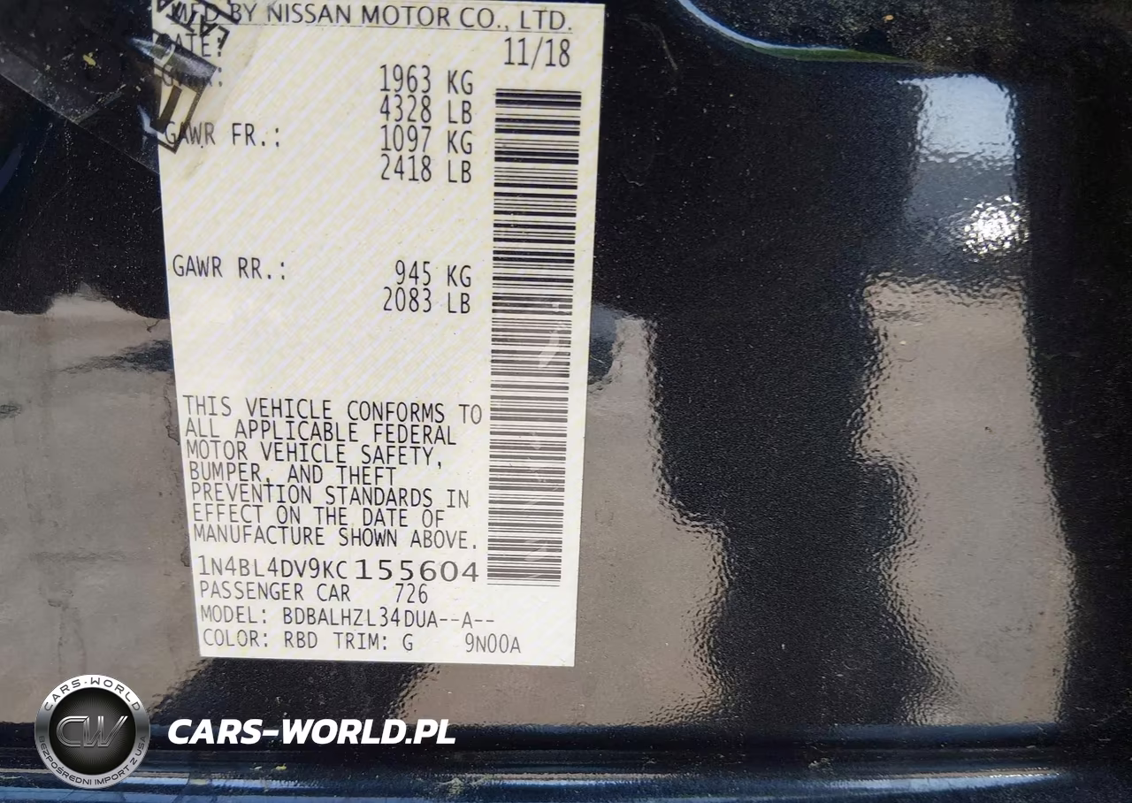 2019 Nissan Altima 2.5 Sv VIN:1N4BL4DV9KC155604 - 9