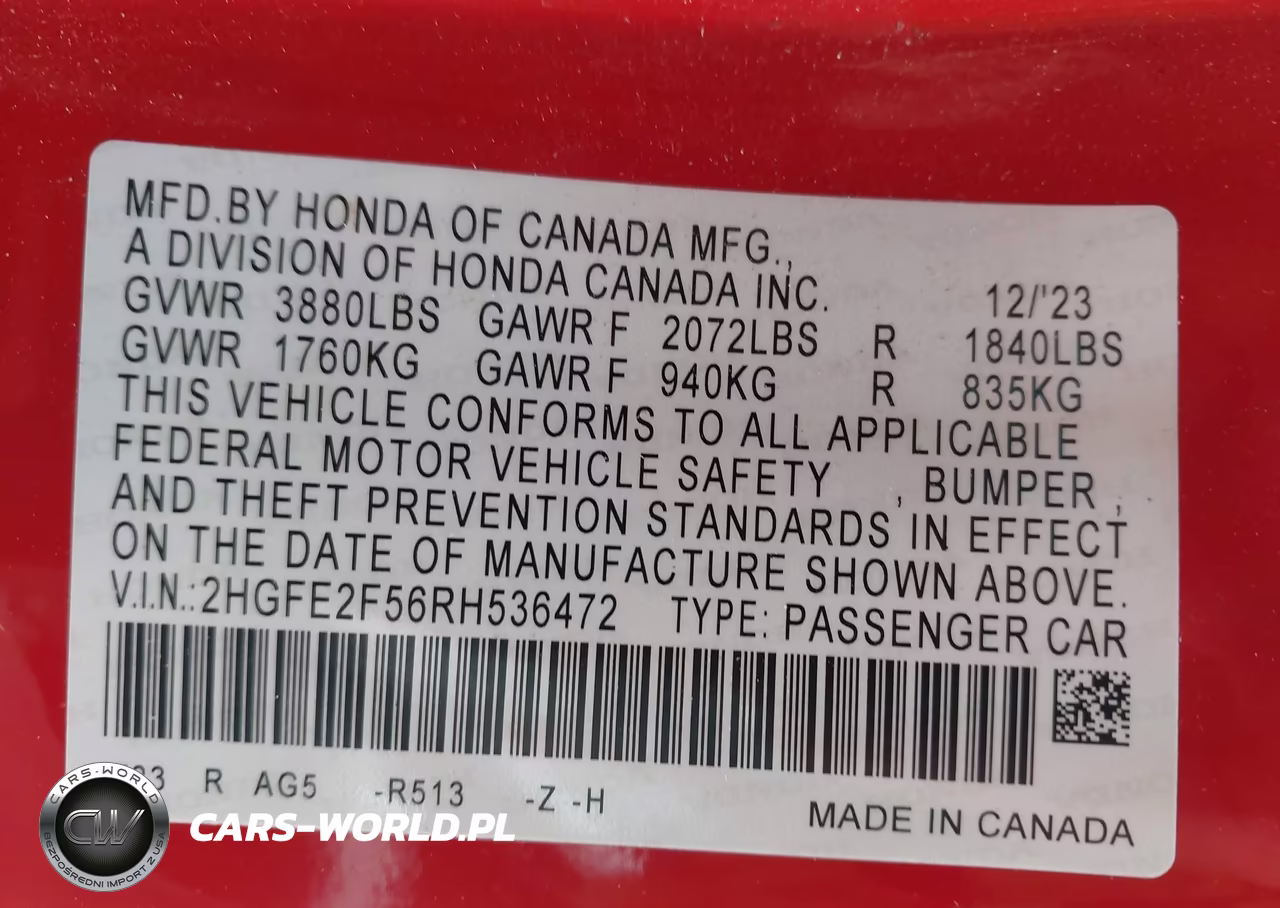 2024 Honda Civic Sport VIN:2HGFE2F56RH536472 - 9