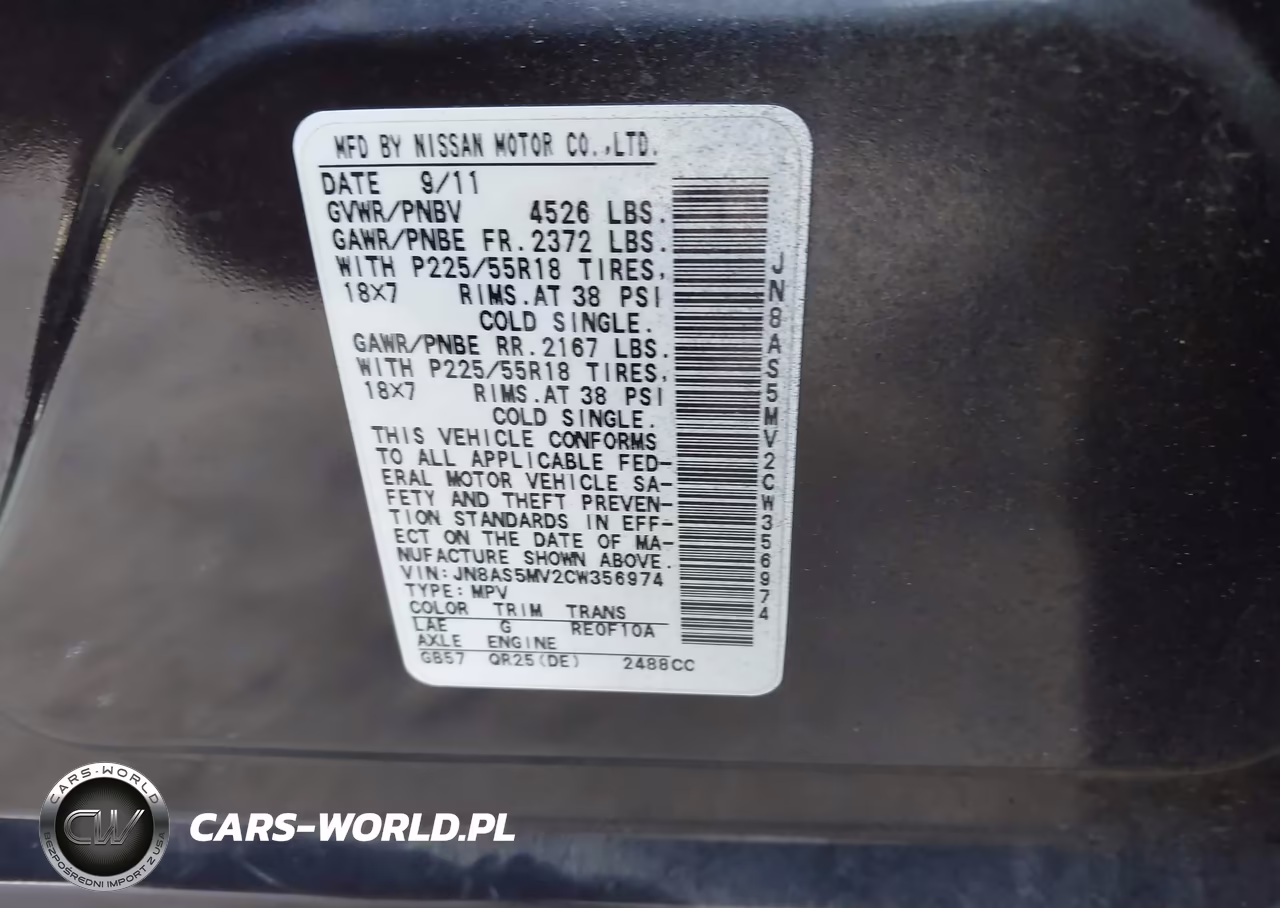 2012 Nissan Rogue Sv W-Sl Pkg VIN:JN8AS5MV2CW356974 - 9