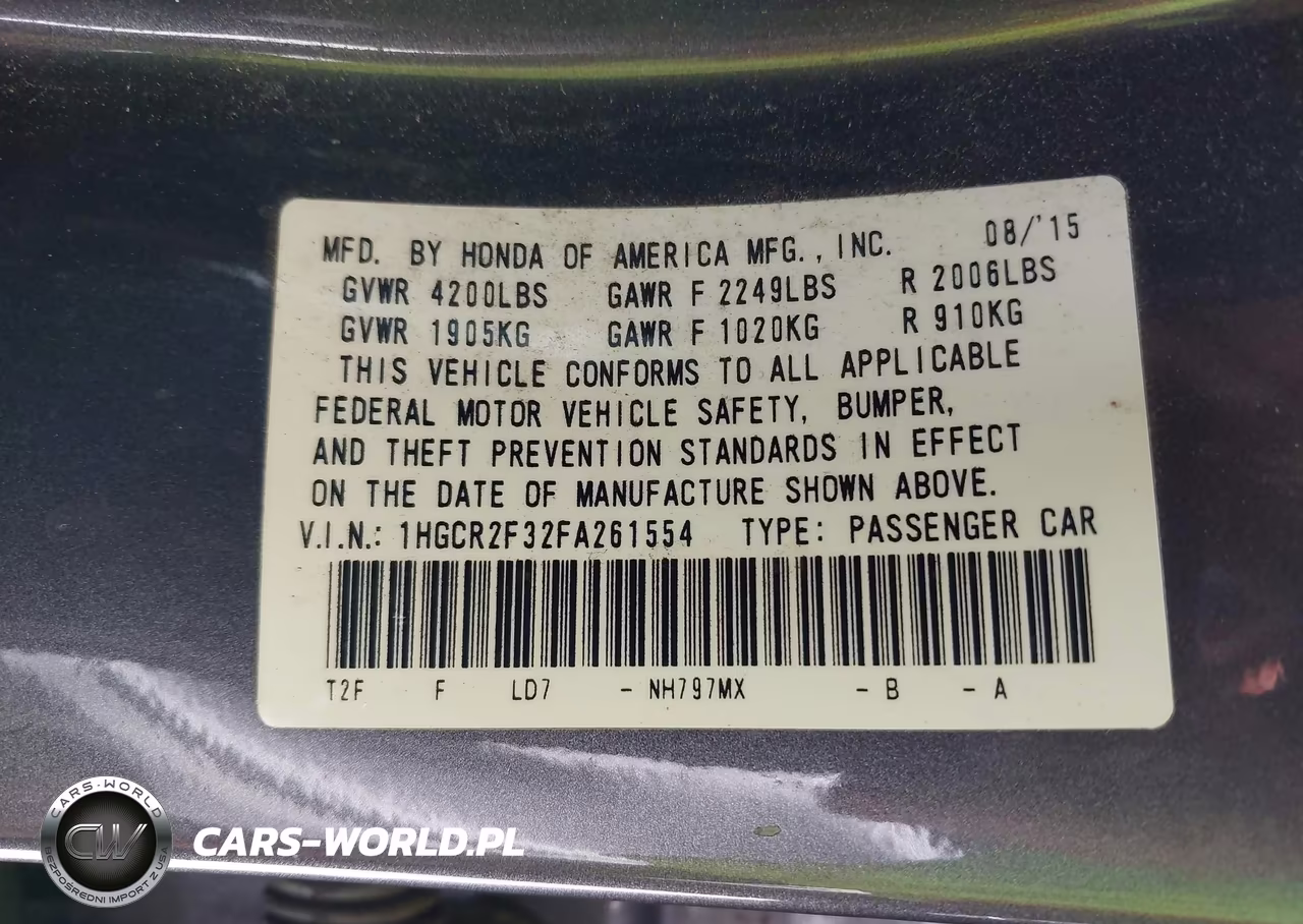 2015 Honda Accord Lx VIN:1HGCR2F32FA261554 - 9