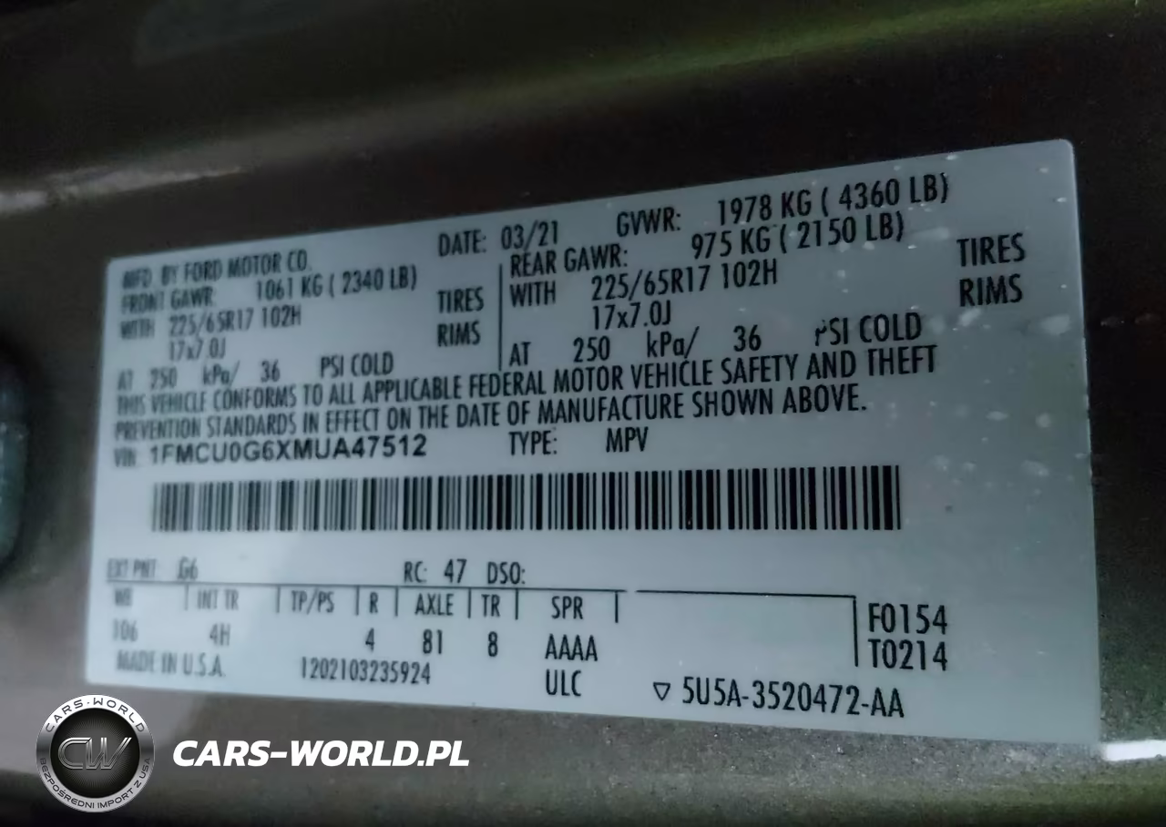 2021 Ford Escape Se VIN:1FMCU0G6XMUA47512 - 9