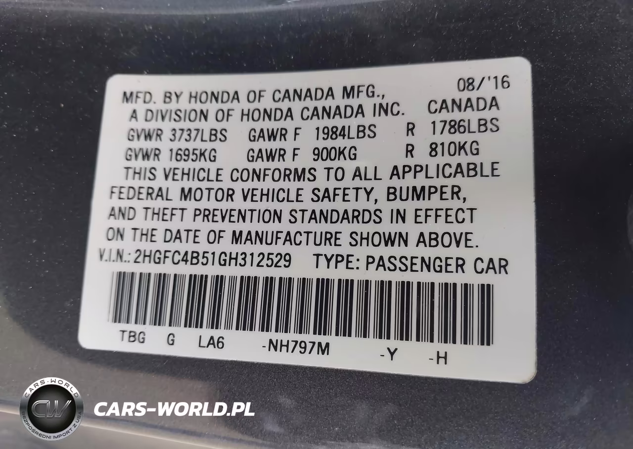 2016 Honda Civic Lx VIN:2HGFC4B51GH312529 - 9