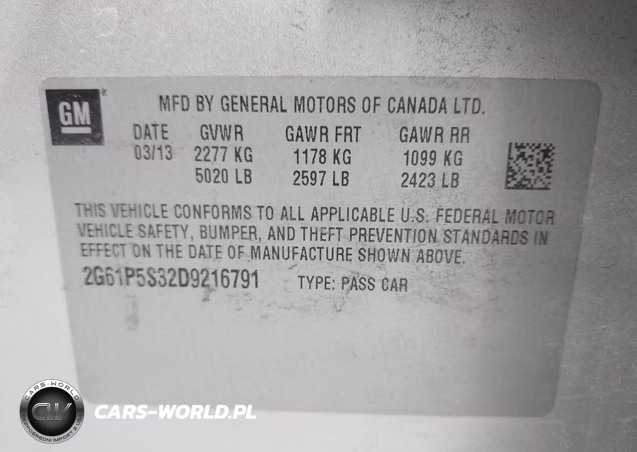 2013 Cadillac Xts Luxury VIN:2G61P5S32D9216791 - 9