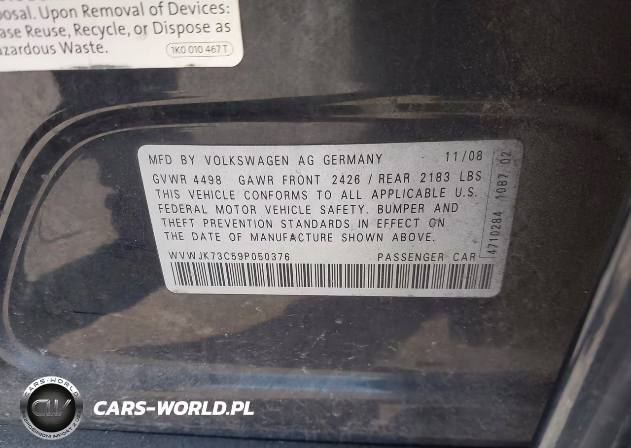 2009 Volkswagen Passat Komfort VIN:WVWJK73C59P050376 - 9