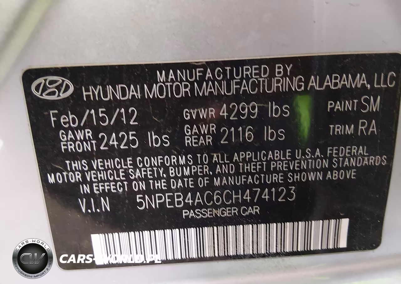 2012 Hyundai Sonata Gls VIN:5NPEB4AC6CH474123 - 9