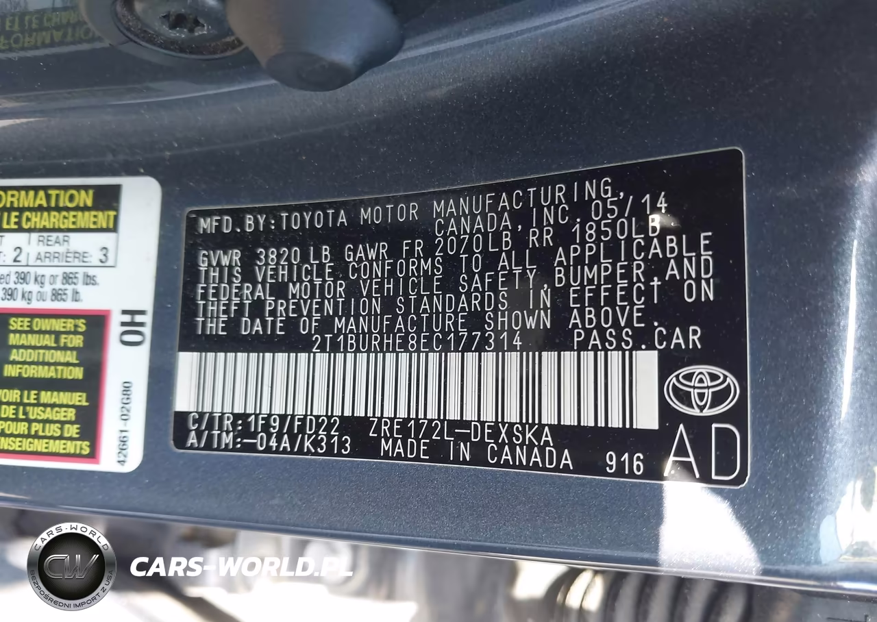 2014 Toyota Corolla S Plus VIN:2T1BURHE8EC177314 - 9