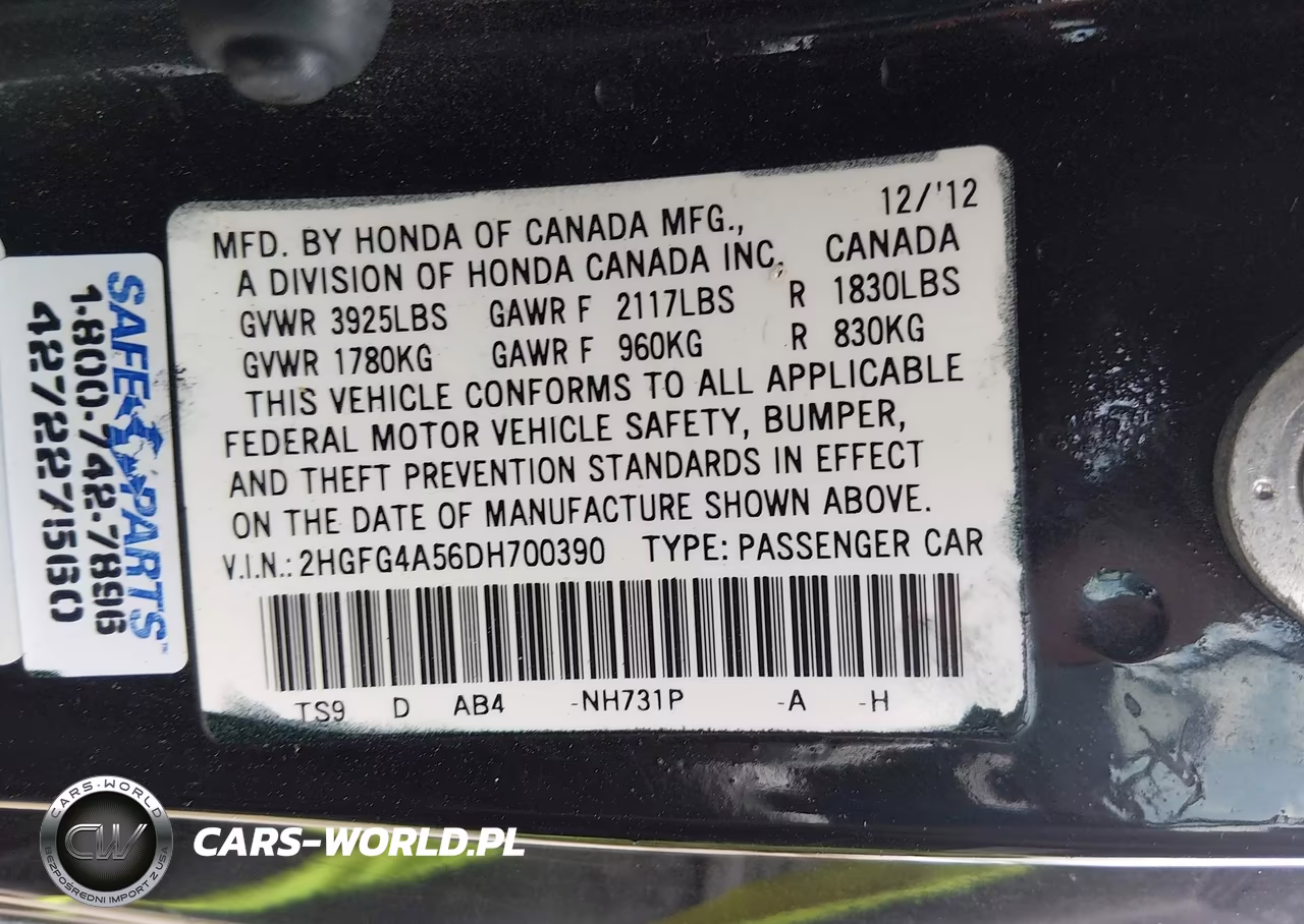 2013 Honda Civic Si VIN:2HGFG4A56DH700390 - 9